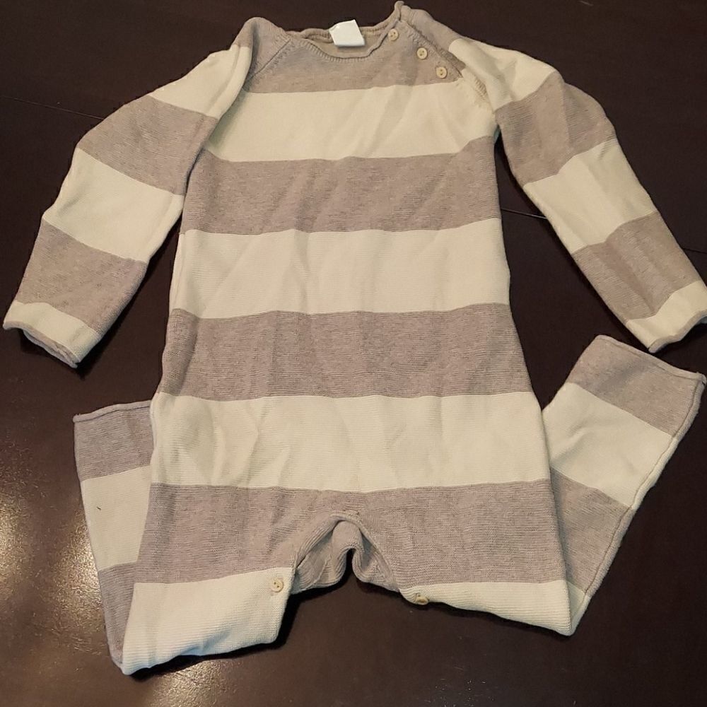 H&M Cream Beige Stripe Onepiece Jumpsuit Sz 3-4Yr